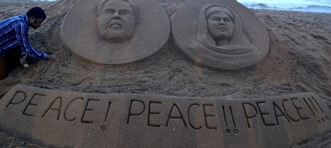 Sandart in honor of Nobel Peace Prize Winners in Puri Odisha