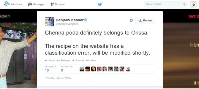 We Win!! Sanjeev Kapoor accepts mistake posts Chena Poda definitely belongs to Odisha