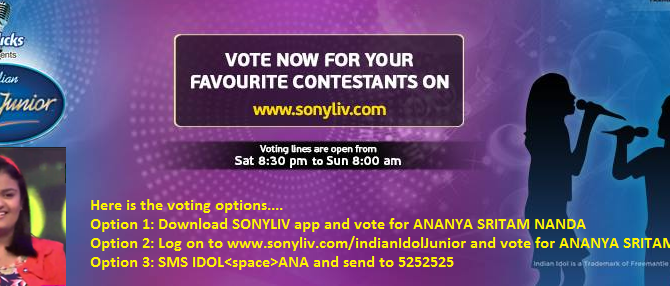 Don’t forget to support Ananya Nanda in Indian Idol Junior 2015